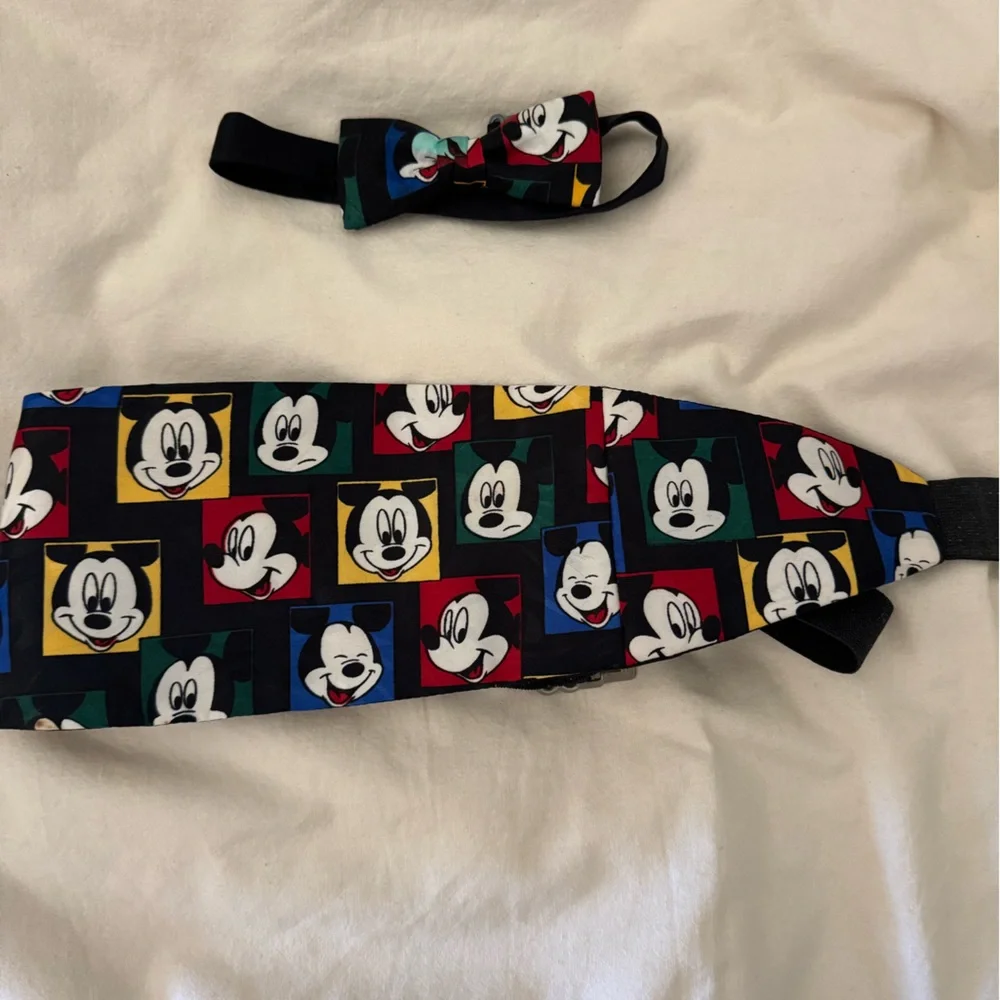 Disney Black and White Mickey Mouse tux bow and belt
